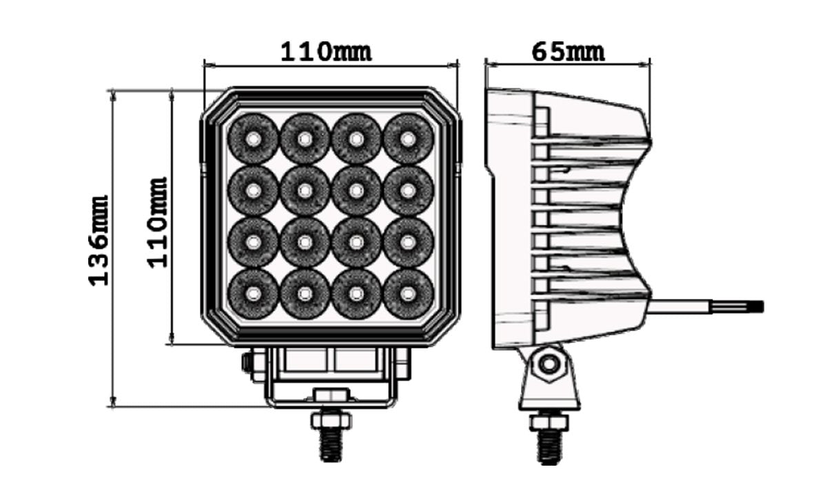 48W Square LED Worklight 9-32V 2430lm IP